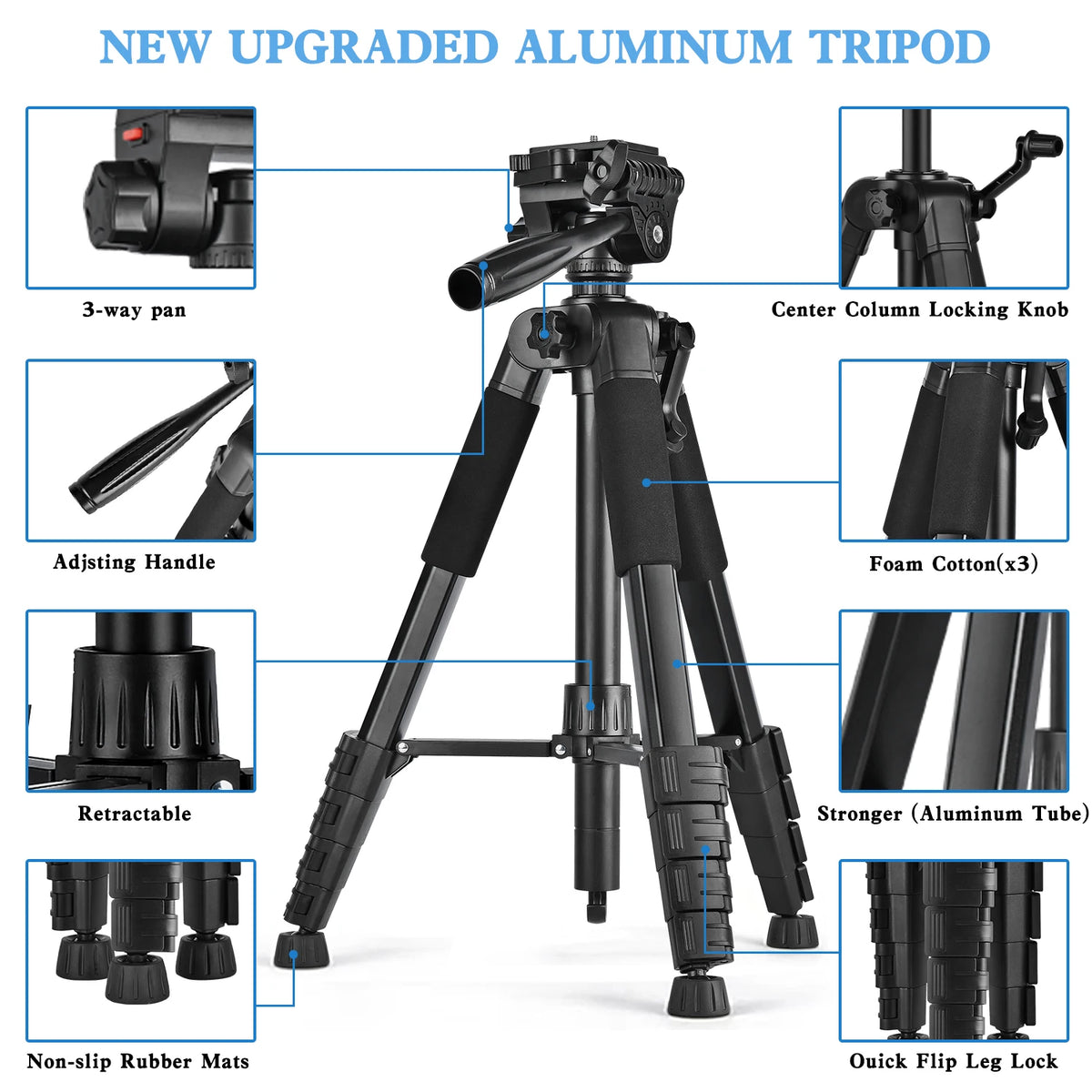 79” Camera Tripod, Tripod for Camera and Phone, Aluminum Professional Tripod Stand with Carry Bag and Phone Holder