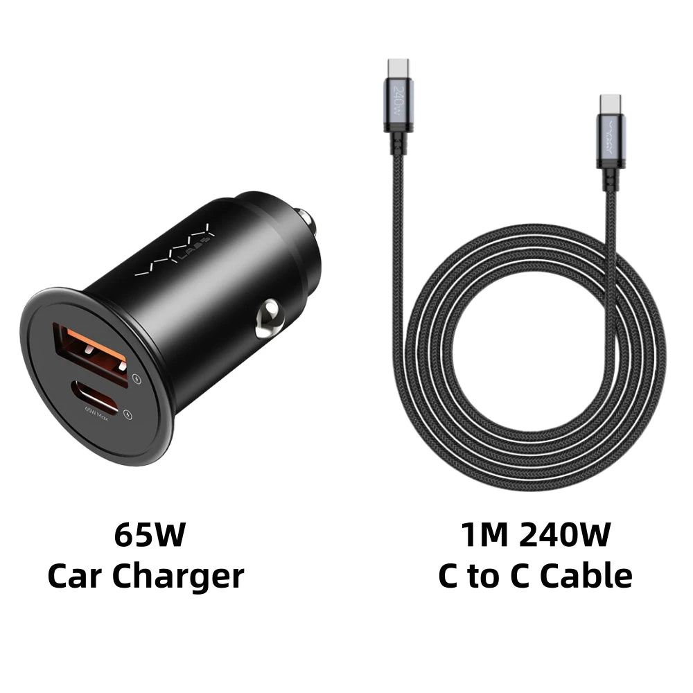 Vyvylabs 65W Car Charger Zinc Alloy Mini USB-A Type-C Fast Charging Adapter DC12V-24V Car Max 65W for iPhone 17 Samsung Huawei