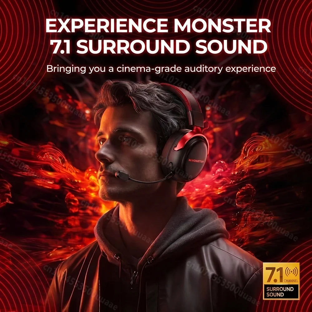 Monster GH04 Wireless Gaming Headphone 2.4G/Bluetooth 6.0 4-Mode 7.1 Surround Sound Esports Gaming Headset with Detachable Mic