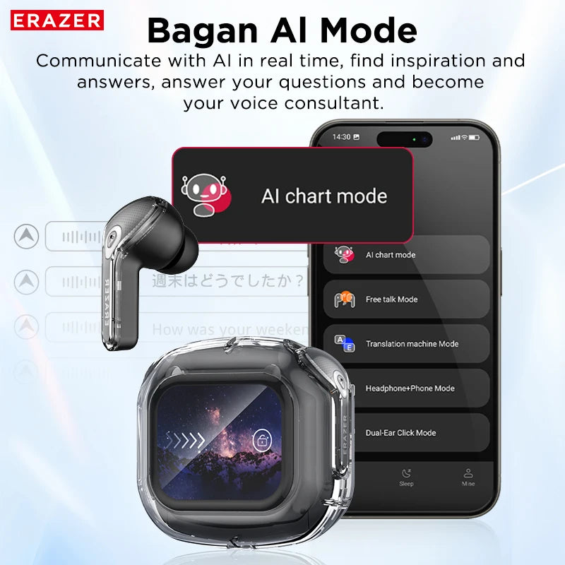 Low Latency Earphones ERAZER XP16 Wireless Earbuds AI Translation High-definition LCD Display For Music Sports Gaming Office