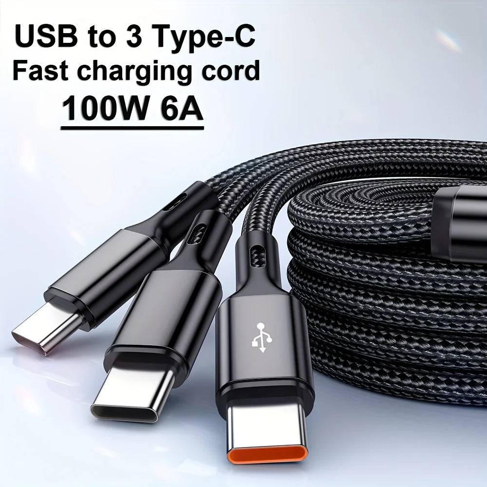240W USB C Phone Charger Fast Charging Wall Adapters 100W 6A 3 In 1 USB-A to 3 ×Type-C Data Cables For iPhone 15 Samsung Xiaomi