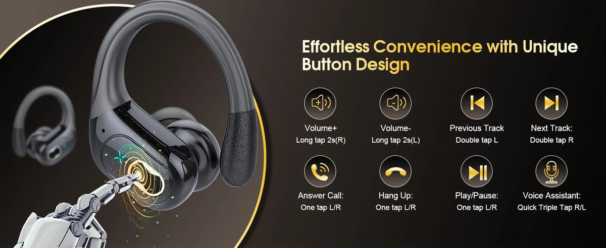 Wireless Earbuds 5.4 Bluetooth Headphones Sports Ear Buds with Earhooks 75H Playtime Wireless Headphones for Workout Waterproof