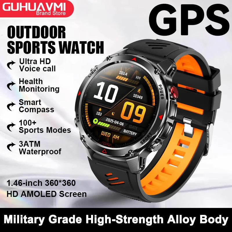 2026 New GPS Map Navigation Smart Watch Men Women Amoled Screen 3ATM Waterproof Sport SmartWatch Compass NFC BT Call Watches Men