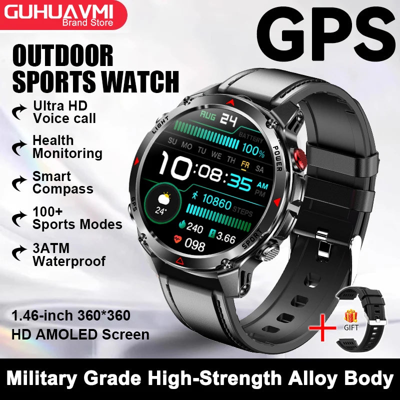 2026 New GPS Map Navigation Smart Watch Men Women Amoled Screen 3ATM Waterproof Sport SmartWatch Compass NFC BT Call Watches Men