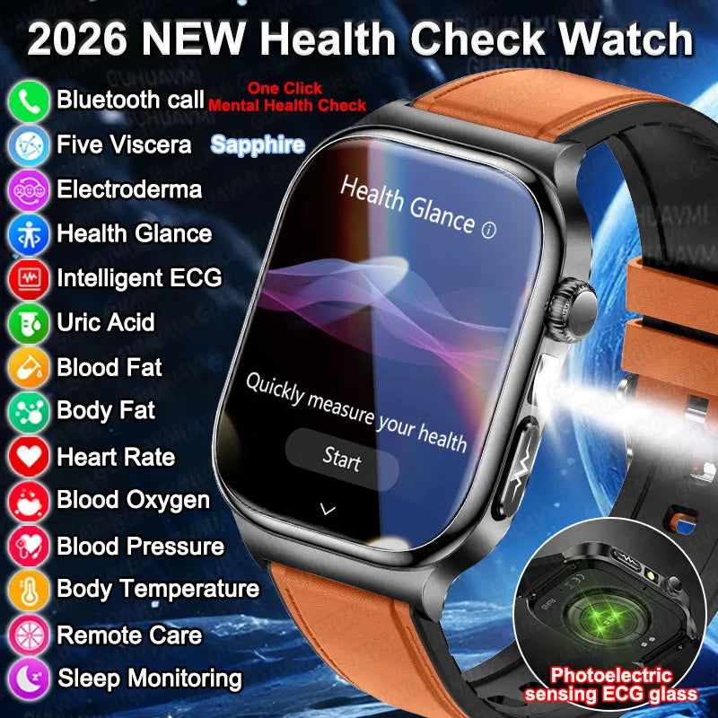 2026 New Accurate Diagnosis Smart Watch Body Fat ECG Blood oxygen BP Health Sport HD AMOLED Screen Call Smart Watches man woman