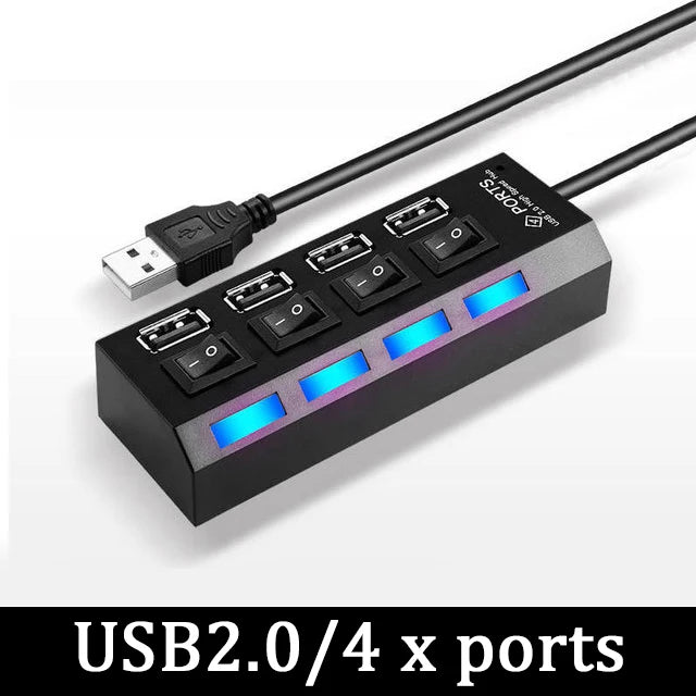 4/7 in 1 Multi USB Splitter Hub USB Hub 2.0 Use Power Adapter USB 2.0 Multiple Expander Switch Hub Docking Stations 30CM Cable