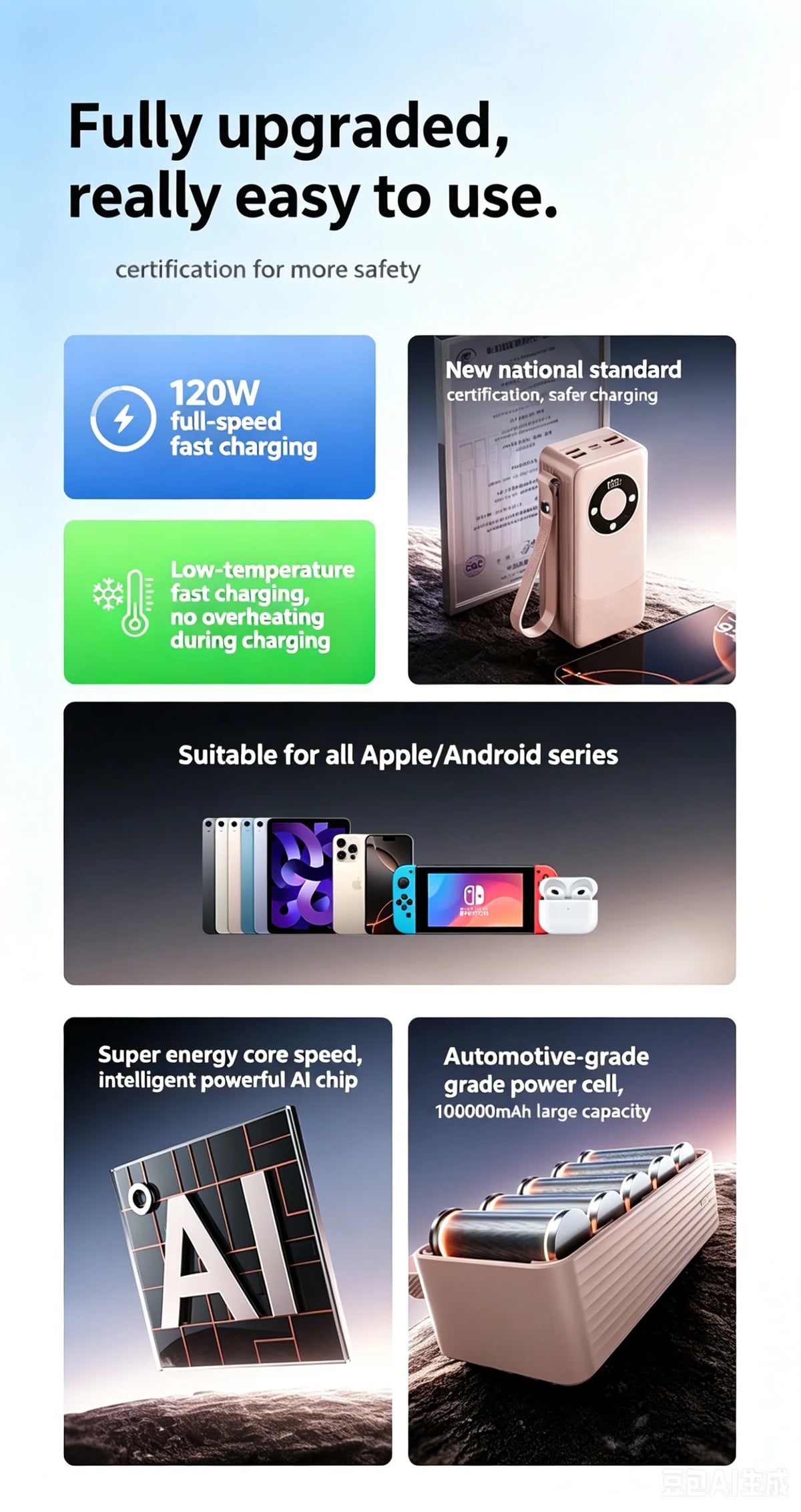 Oloey 2026 100000mAh Power Bank, 120W Super Fast Charging, Large Capacity, Built-in 4 Cables, Portable External Battery Charger