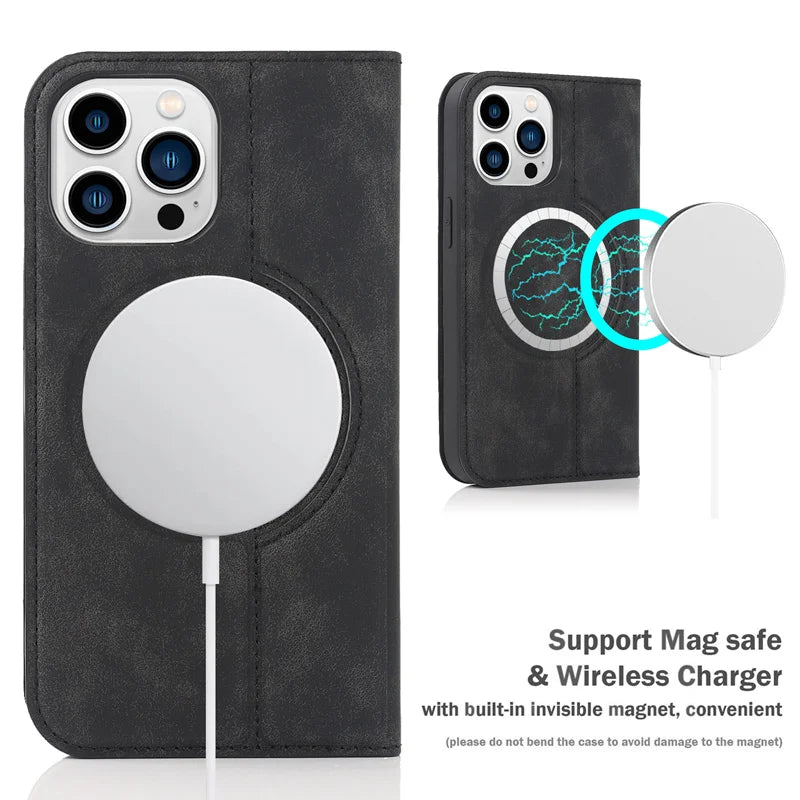 For Magsafe Wallet Leather Flip Case For iPhone 12 13 14 15 16 Pro Max mini Magnetic Wireless Charging Book Folio Cover