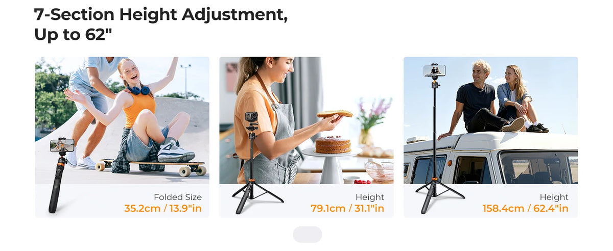 K&F CONCEPT Phone Selfie Stick Tripod 2-in-1 Extendable Cell Phone Tripod Stand with Remote 360° Ball Head for DJI Osmo Pocket3