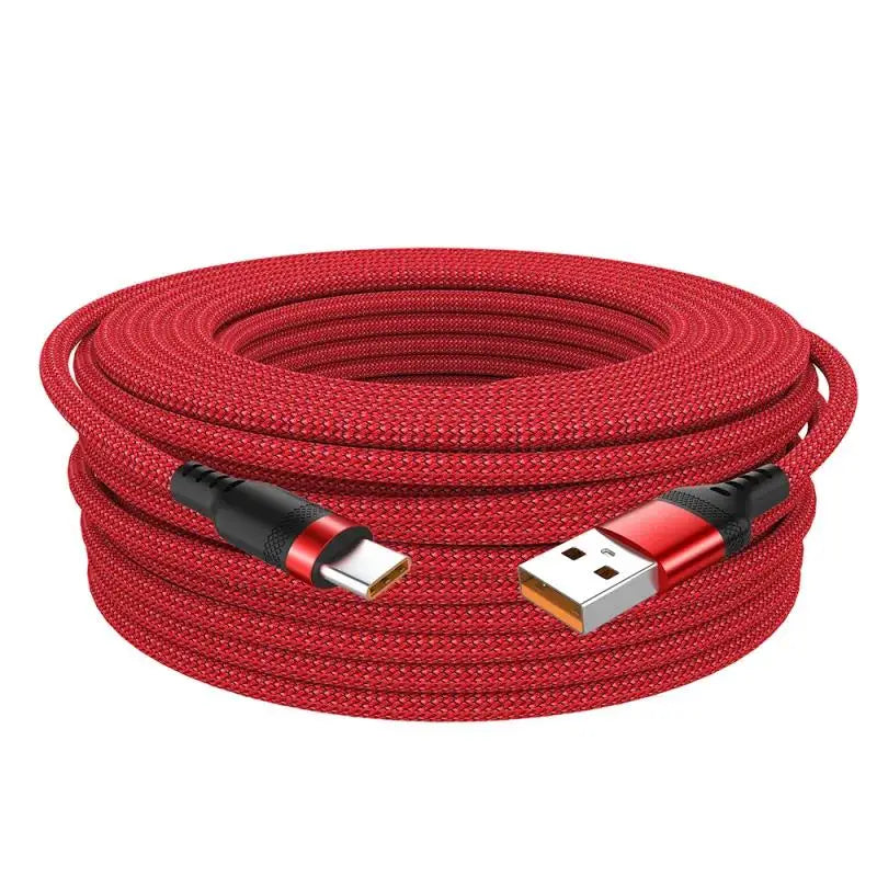USB A to Type C Charging Extended Cable 6A Fast Charger Nylon Data Cable 1/3/5/8m For iPhone Samsung Type USB C Charging Device