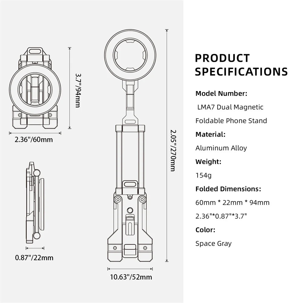 LEAPLIGHT Dual Side Magnetic Tripod Overhead Phone Holder with Hook Design Hanging Phone Tripod Stand for Iphone Android