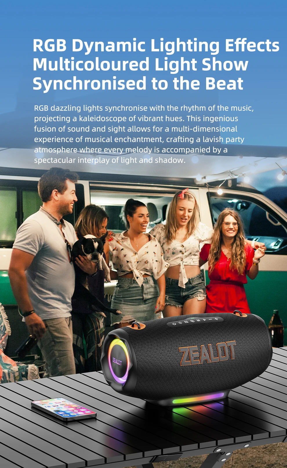 ZEALOT S127100W Powerful subwoofer Portable wireless speaker,24000mAh Battery,RGB Light,Great for Gift-Giving Birthday/Christmas