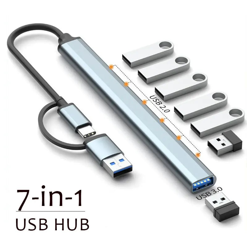 USB HUB Dock 3.0 7 Port USB 2.0 3.0 Hub Multi Splitter Adapter OTG Type C HUB For Lenovo HUAWEI Xiaomi Macbook Aluminum Alloy