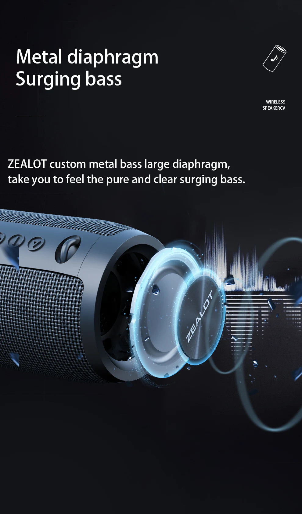 ZEALOT S51 Pro 40W Wireless Speakers, Outdoor Portable Subwoofer Speaker, 5200mAh Battery, 24 Hours Playtime Loud Stereo.
