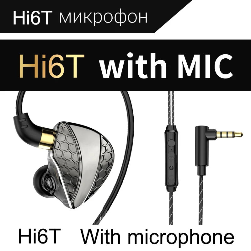 QKZ Hi6T In-Ear Headphones, Studio Monitors, Wired Bass Control, Mobile, Running, Live Streaming