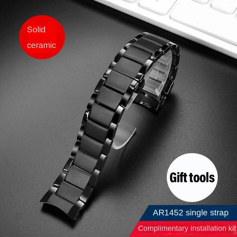 High quality Ceramic case watchband for Armani watch AR1451 AR1452 AR1400 AR1410 AR1421 AR1440 Men's black strap accessories