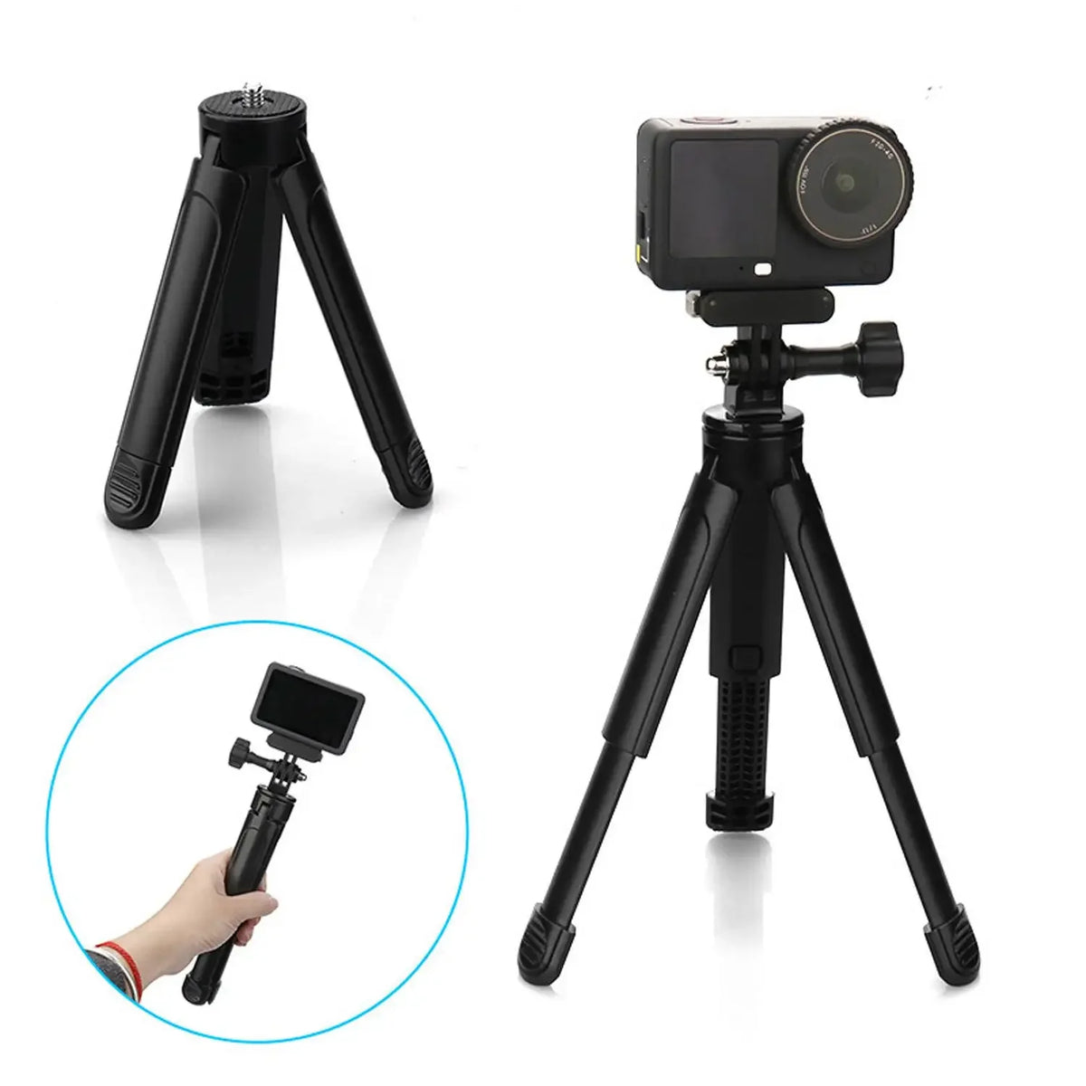Extendable Mini Tripods Stand Portable Tripod for DJI Pocket 3/4 GoPro Insta360 Phone 1/4” Mount Desktop Tripod for Vlog Live