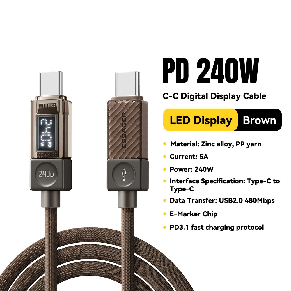 Essager 240W USB C Cable for iPhone 18 17 16 Plus Pro Max Macbook iPad Supercharge Fast Charger Type C Cable for Xiaomi Samsung