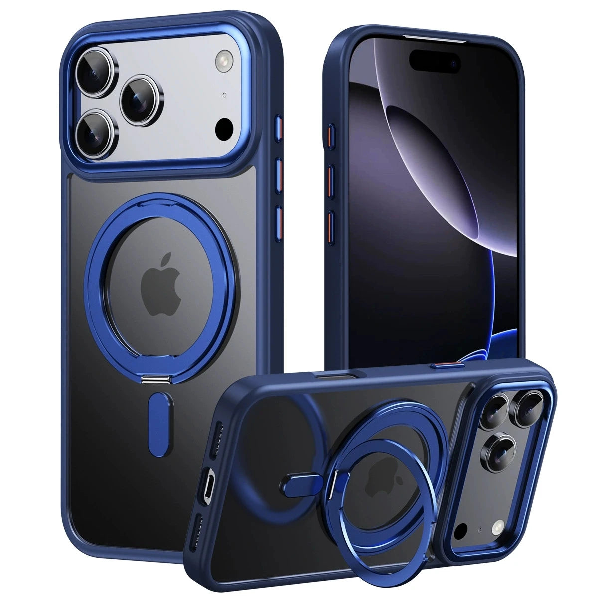 For iPhone 18 17 16 Pro Max Metal Ring Magnetic Case Rotation Stand Foldable Luxury Cover For iPhone 17 Pro Max Case