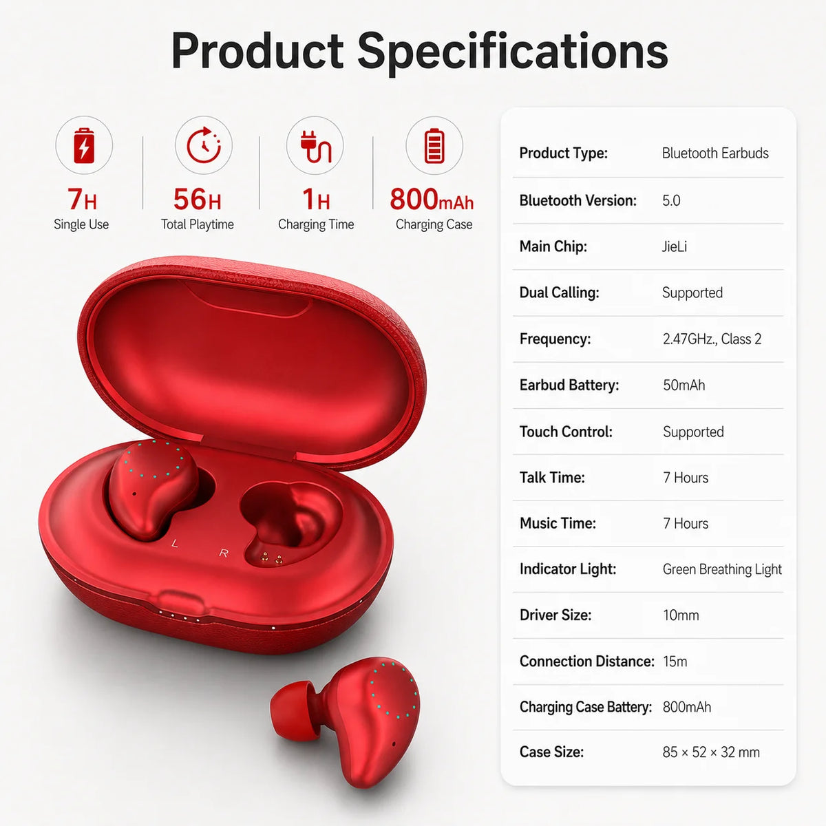TWS earbuds Mini Invisible Hi-Fi Wireless Earphones, 10mm Driver, DSP Noise Reduction, 56H Long Battery Life, Touch Control