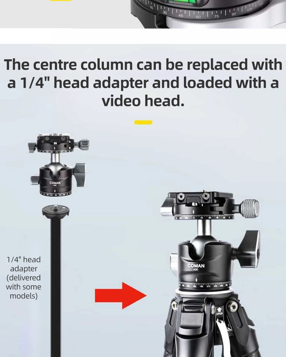 COMAN Zero F38 Carbon Fiber Tripod with Quick Release 360° Panoramic Ball Head for Nikon Canon DSLR Camera Travel Size