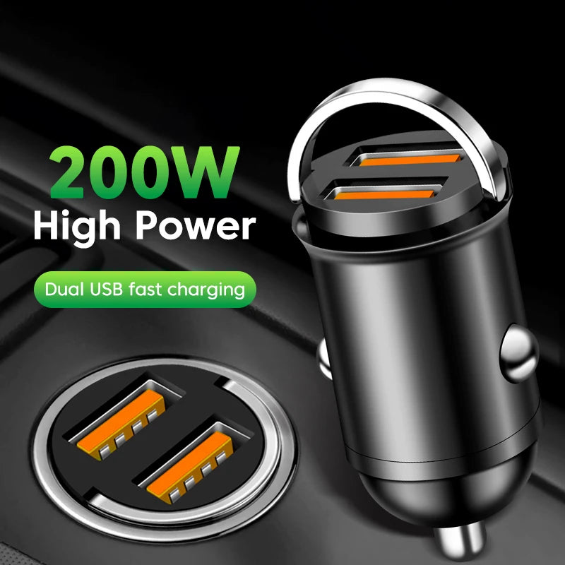 200W Dual USB Car Charger Pull Ring Fast Charging Car Phone Charger Adapter For Xiaomi Samsung Mini Car Charger