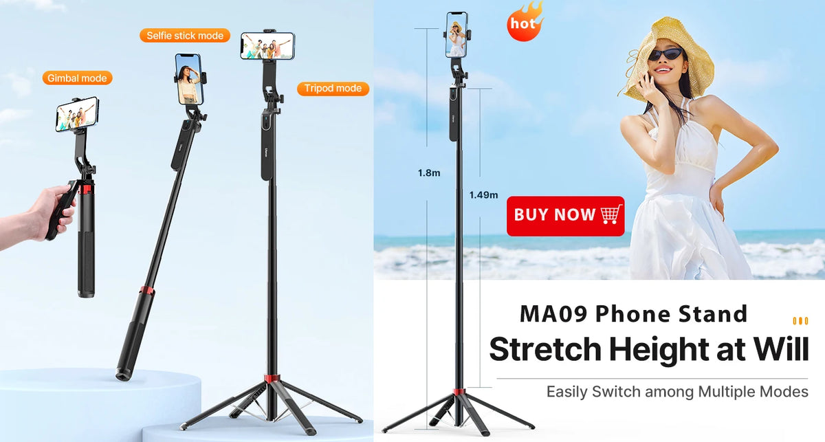 Ulanzi MT-44 1.46M Extend Selfie Stick Tripods Tripod With Phone Clamp For Cameras Cellphone Samsung iPhone Huawei Xiaomi Stand