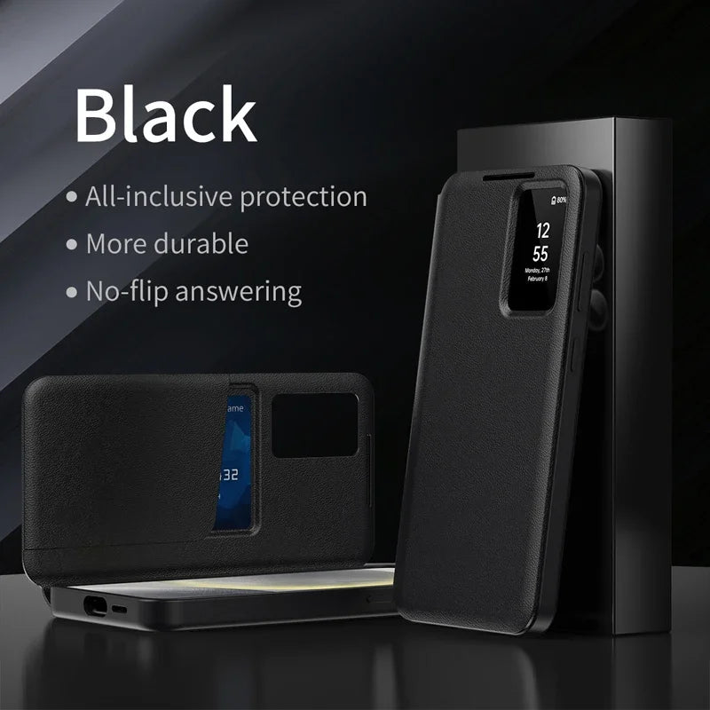 Premium Leather S-view LED Dispaly Window Leather Case For Samsung S26 Ultra S25 Edge S24 S23 S22 FE Plus A57/37 Card-slot Cover