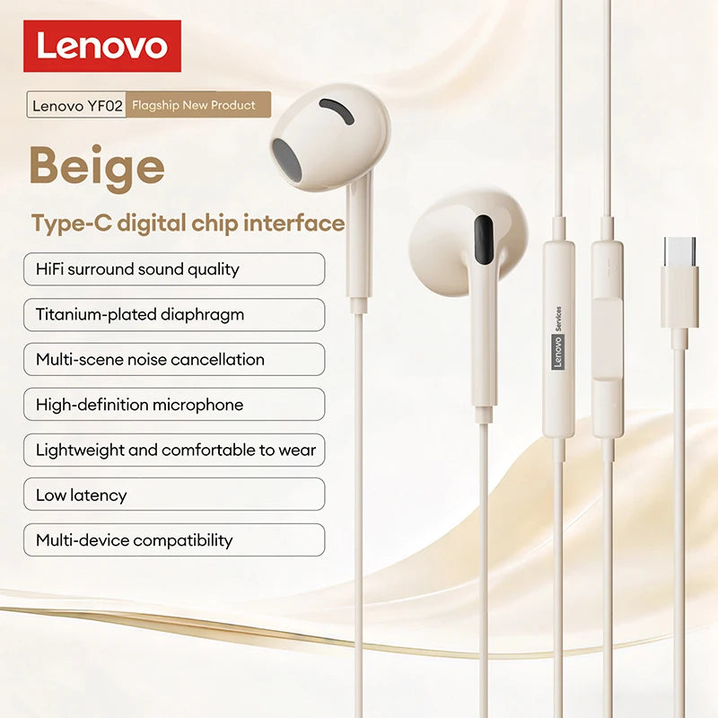 Lenovo YF02 Wired Gaming Headphones 3.5mm/Type-C For Mobile Phones Computers And More HiFi Sound Music Wired Earphones With Mic
