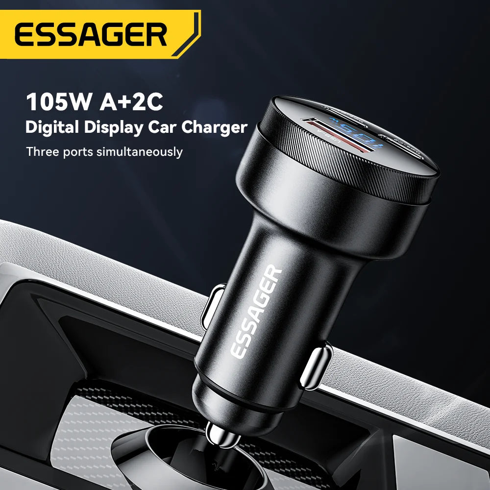 Essager USB C Car Charger 105W Quick Charge PD3.0 QC4.0 3.0 SCP PPS USB Type C Fast Charging For iPhone 15 14 13 Samsung Xiaomi