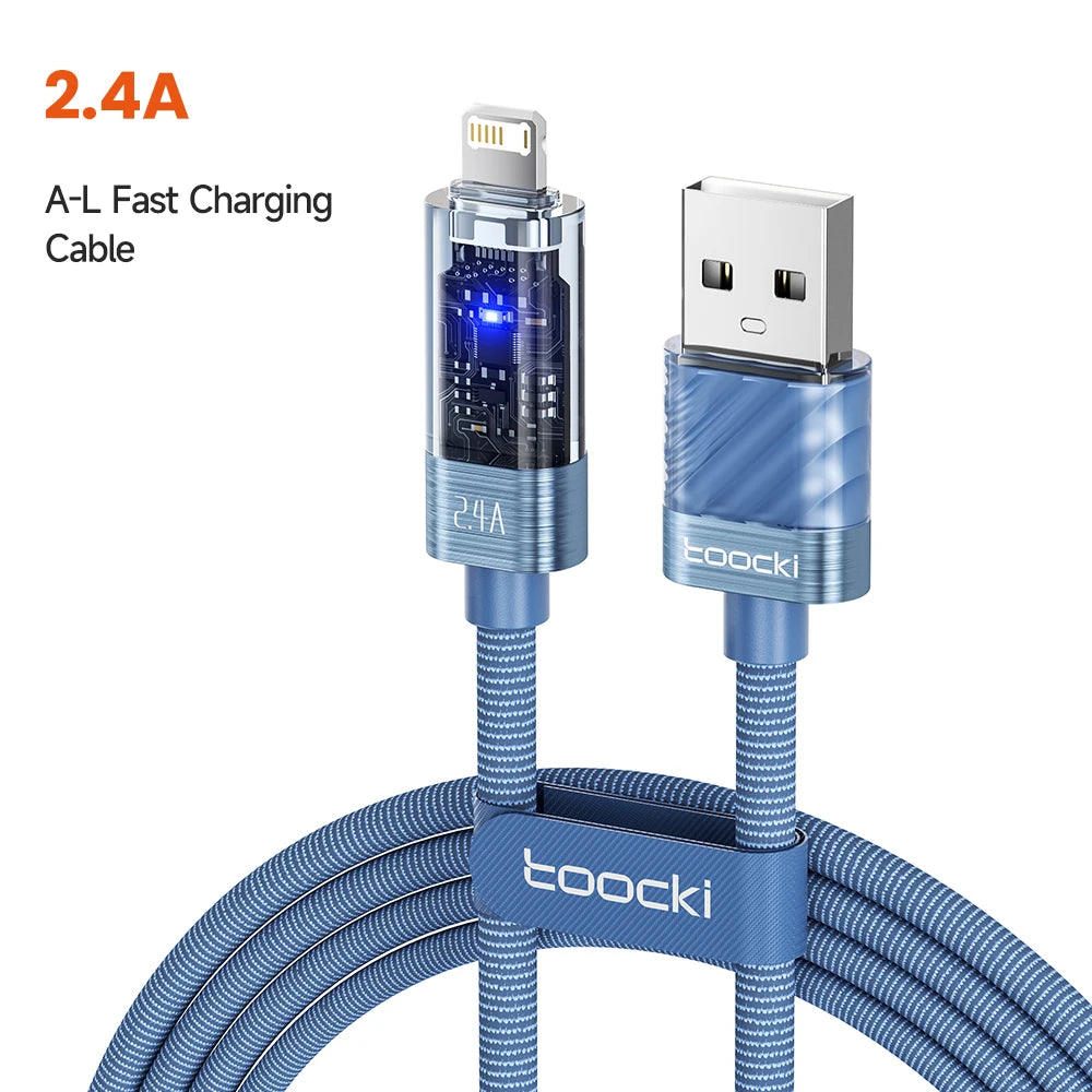 Toocki USB A to Lightning Cable 2.4A Smart Auto Power-off Fast Charging Data Wire for iPhone 14 13 12 11 Pro Max XS 8 7 SE iPad