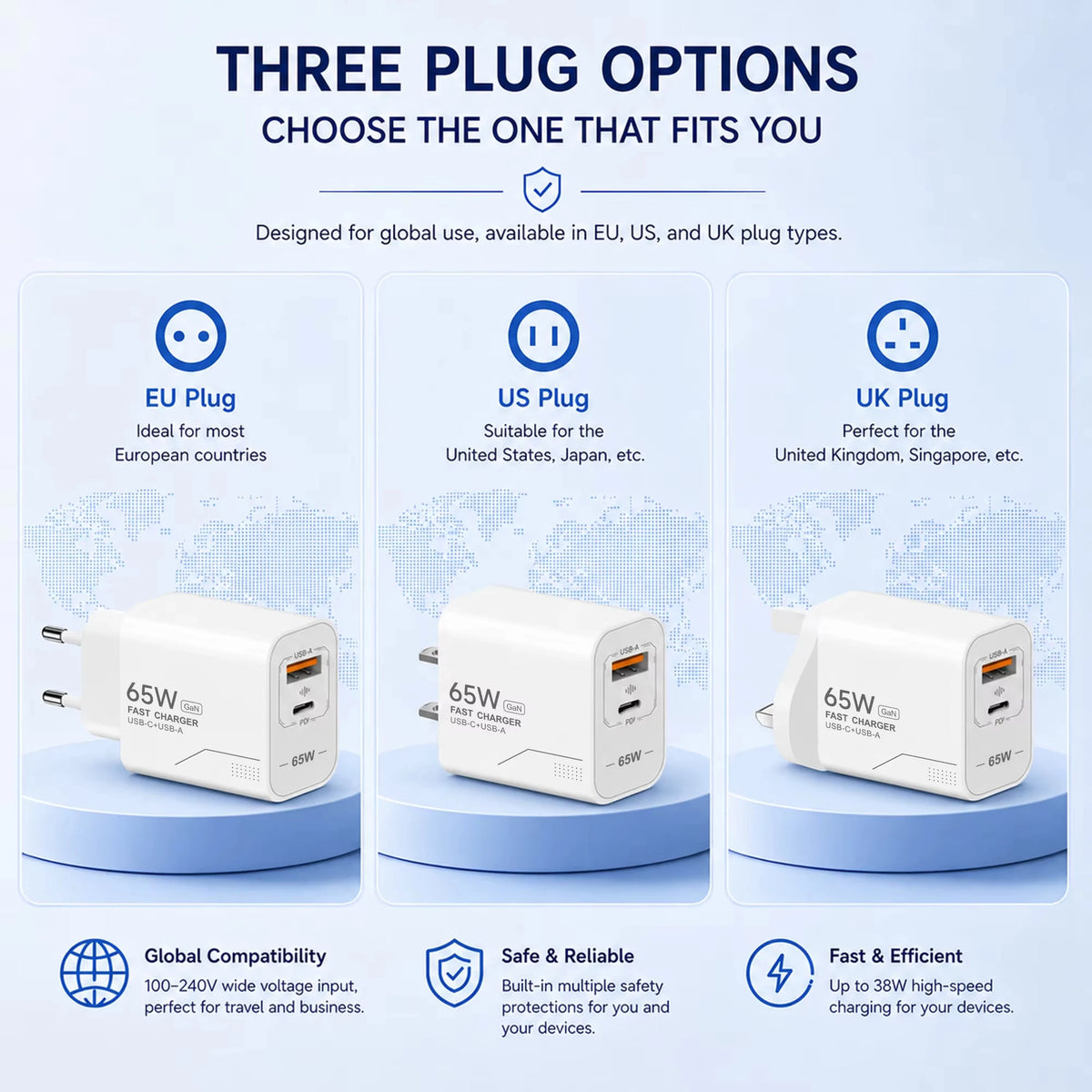 65W GaN USB C Charger 2-Port Fast Charging Phone Charger Power Adapter For iPhone Samsung Xiaomi Type C EU/US Plug Wall Charger