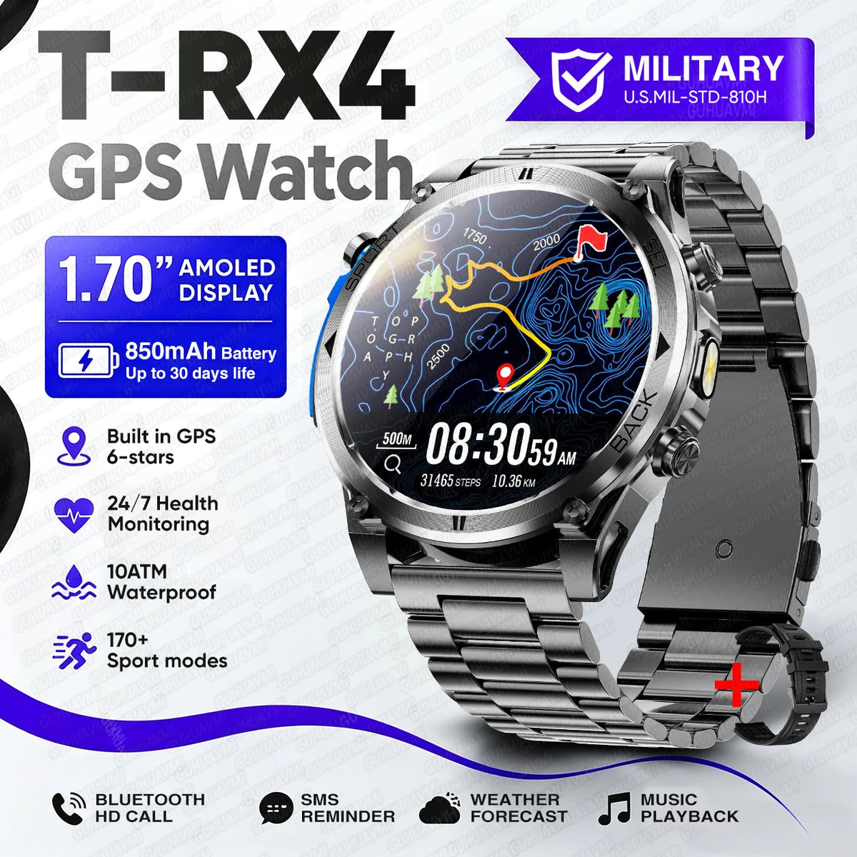 2026New T-RX4 Ultra GPS Smart Watch For Men 6-star GPS Positioning 10ATM Waterproof 850mAh Battery Compass 170+Sports Smartwatch