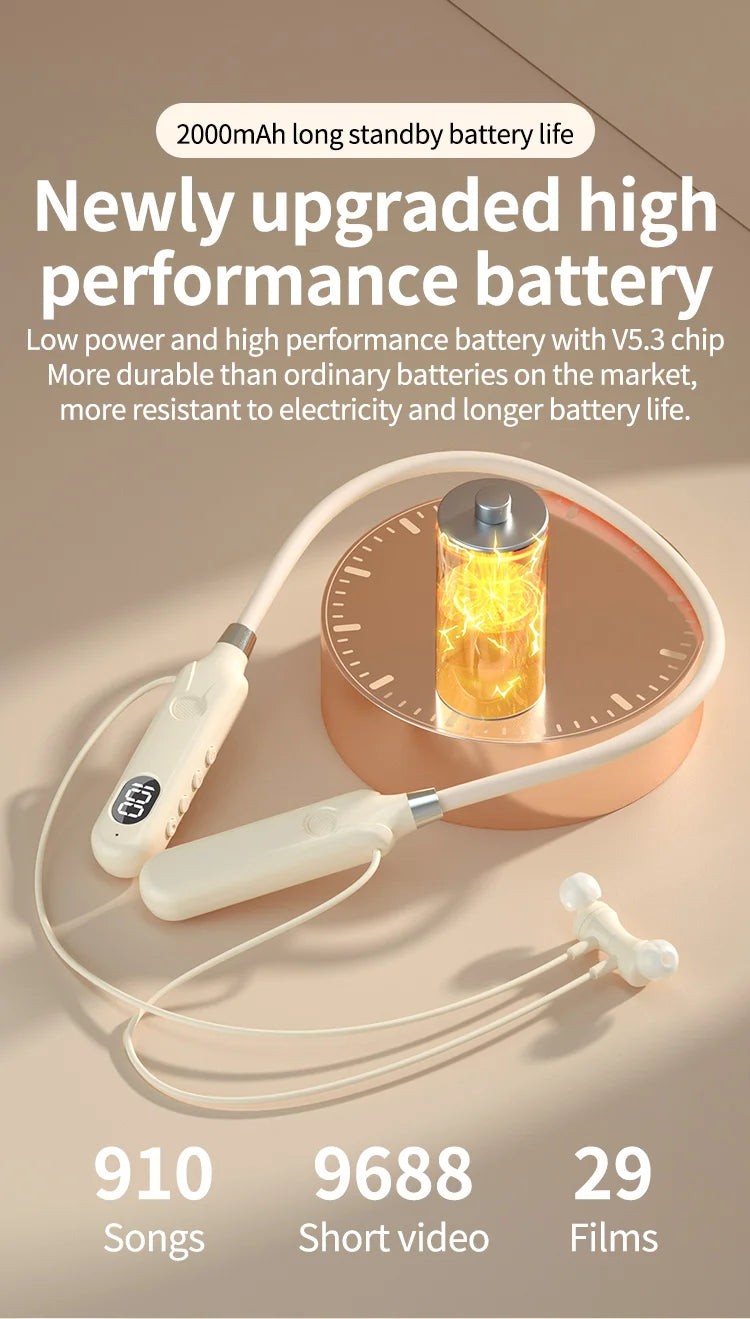 BT-12 Wireless Bluetooth Earphones Sports Headphones Card Insertion Digital Display Noise Cancelling Headset HiFi Music Earbuds