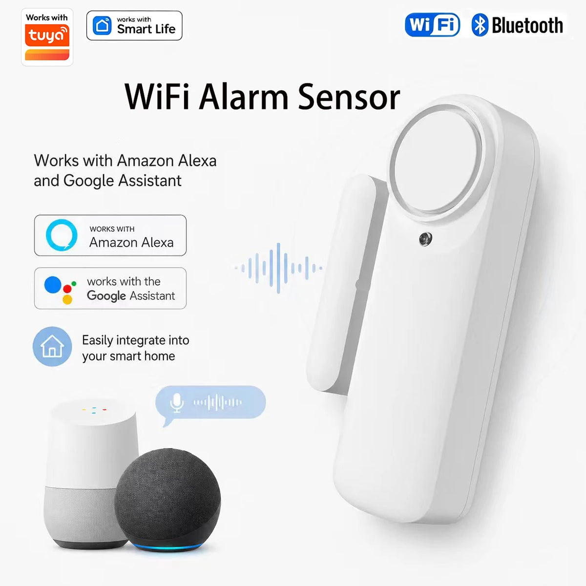 Tuya WiFi Bluetooth Door Window Sensor Alarm, Smart Home Security Contact Sensor Works with Alexa Google Assistant