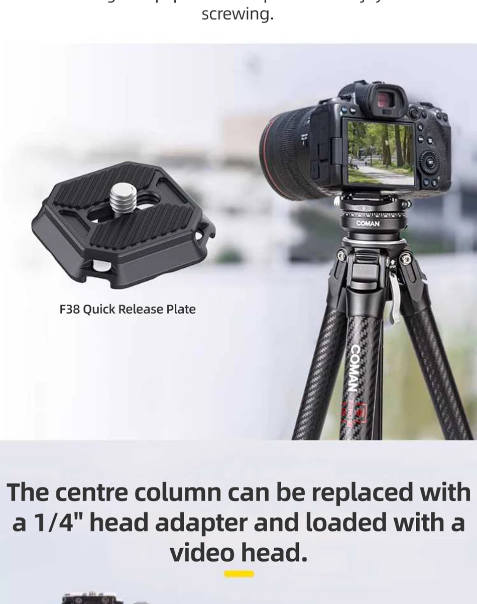 COMAN Zero F38 Carbon Fiber Tripod with Quick Release 360° Panoramic Ball Head for Nikon Canon DSLR Camera Travel Size