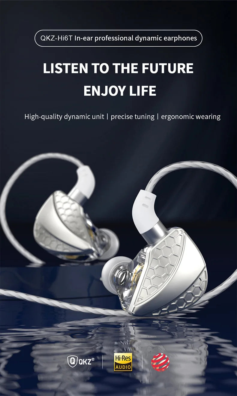 QKZ Hi6T In-Ear Headphones, Studio Monitors, Wired Bass Control, Mobile, Running, Live Streaming