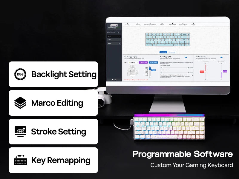 AULA Hero68 HE 65% ANSI US Layout Hot-Swap Wired Magnetic Gaming Keyboard 8kHZ Rapid Hall Effect Switch RGB Backlight Light Box