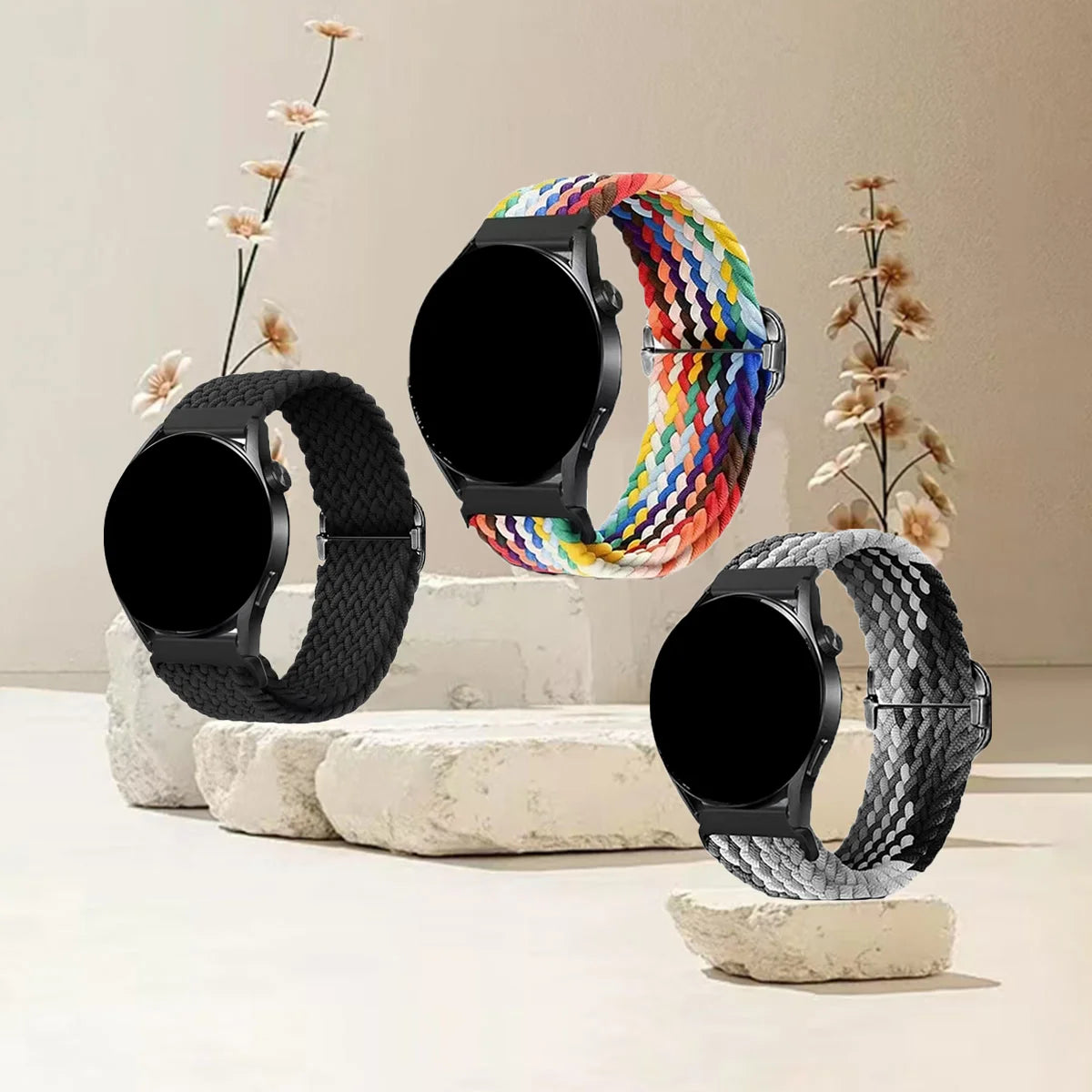 3pcs 18/20/22mm Braided Loop for Galaxy Watch 7 6 5 4 3 Band For Huawei Watch GT5 GT4/Garmin Vivoactive 5/Amazfit Bip6