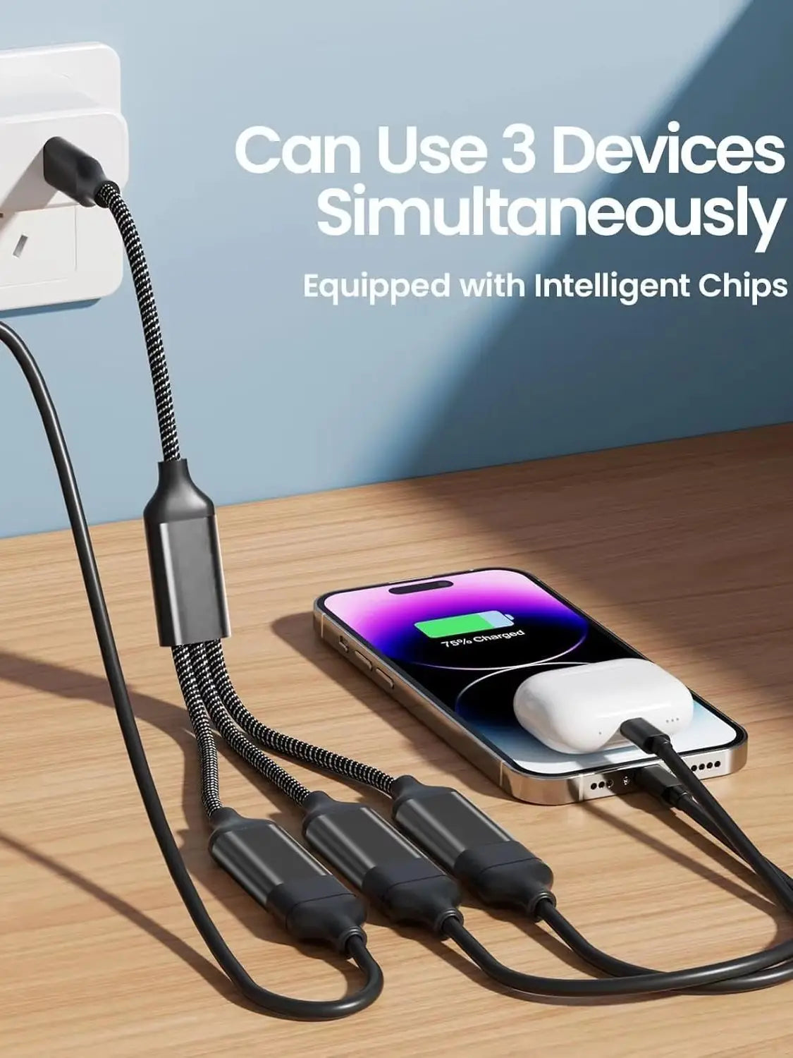 USB Splitter Cable 1 in 3 Out, USB-A Expansion Hub, Multi USB Port Expansion Converter for Car, Laptop, PC/Computer, Keyboard/Mo