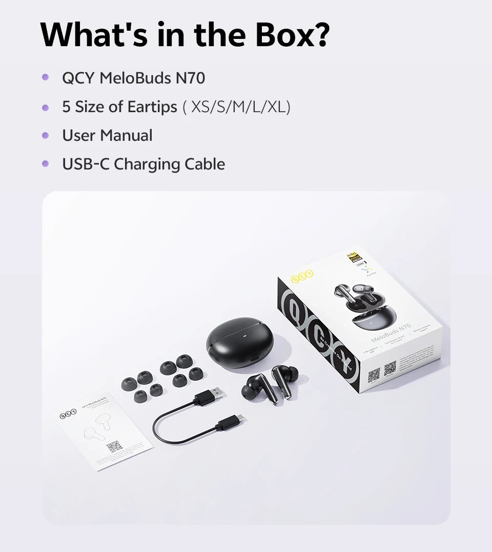 Ship From ES/PL/BR QCY HT18 MeloBuds N70 Wireless Earphones Bluetooth 6.0 Adaptive Hybrid ANC 6 Mics LDAC Hi-Res Audio Earbuds
