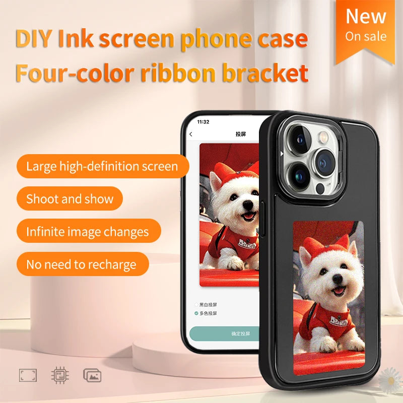 NFC Smart Phone Case DIY Screen 4 Colors Display for Apple Phone Iphone 15/14/13 Pro Max 3.7 Inch Wireless Image Transmission