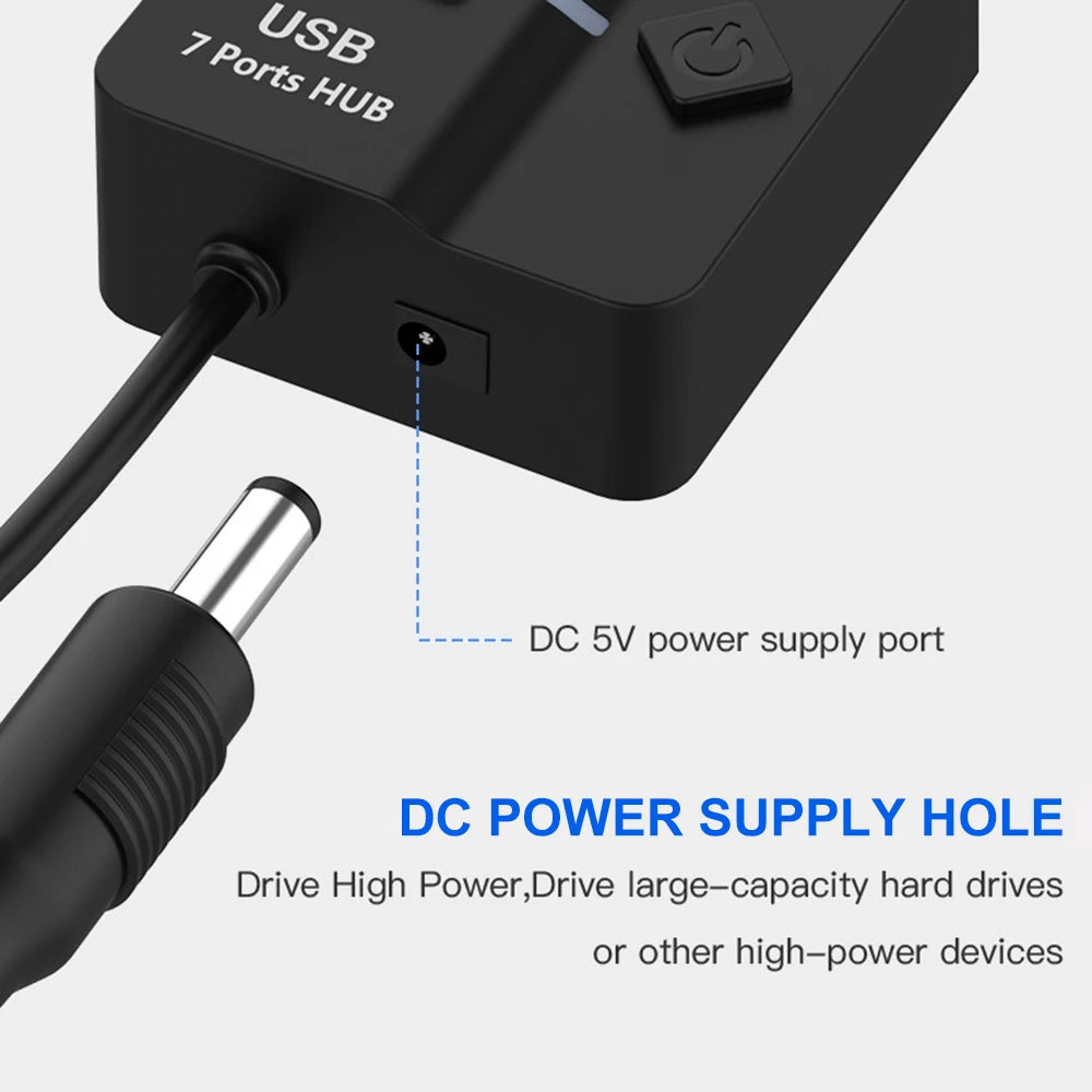 USB Hub 3.0 Multiprise USB High Speed Splitter 7 Port 5Gbps Hub Power Adapter with Switch Long Cable with Multiple Expander Hub