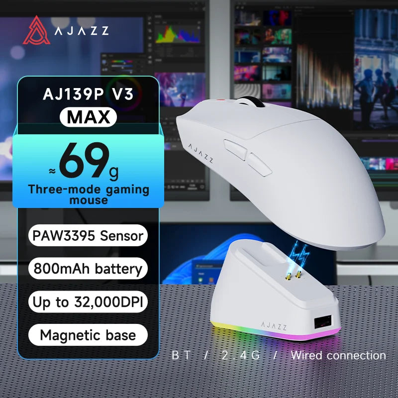 Wireless Gaming Mouse AJ139-V2/AJ139P-V3-MC with 12000DPI Max AJ139P MAX with 32000DPI Magnetic Charging Base Gaming Mouse