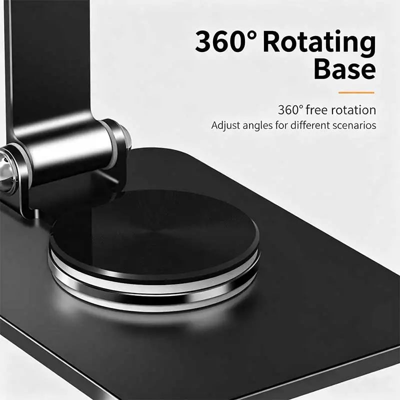 Mobile Phone Stand - Metal Desk Stand - 360° Rotating and Folding Desktop Stand for Easy Storage of Mobile Phones and Tablets