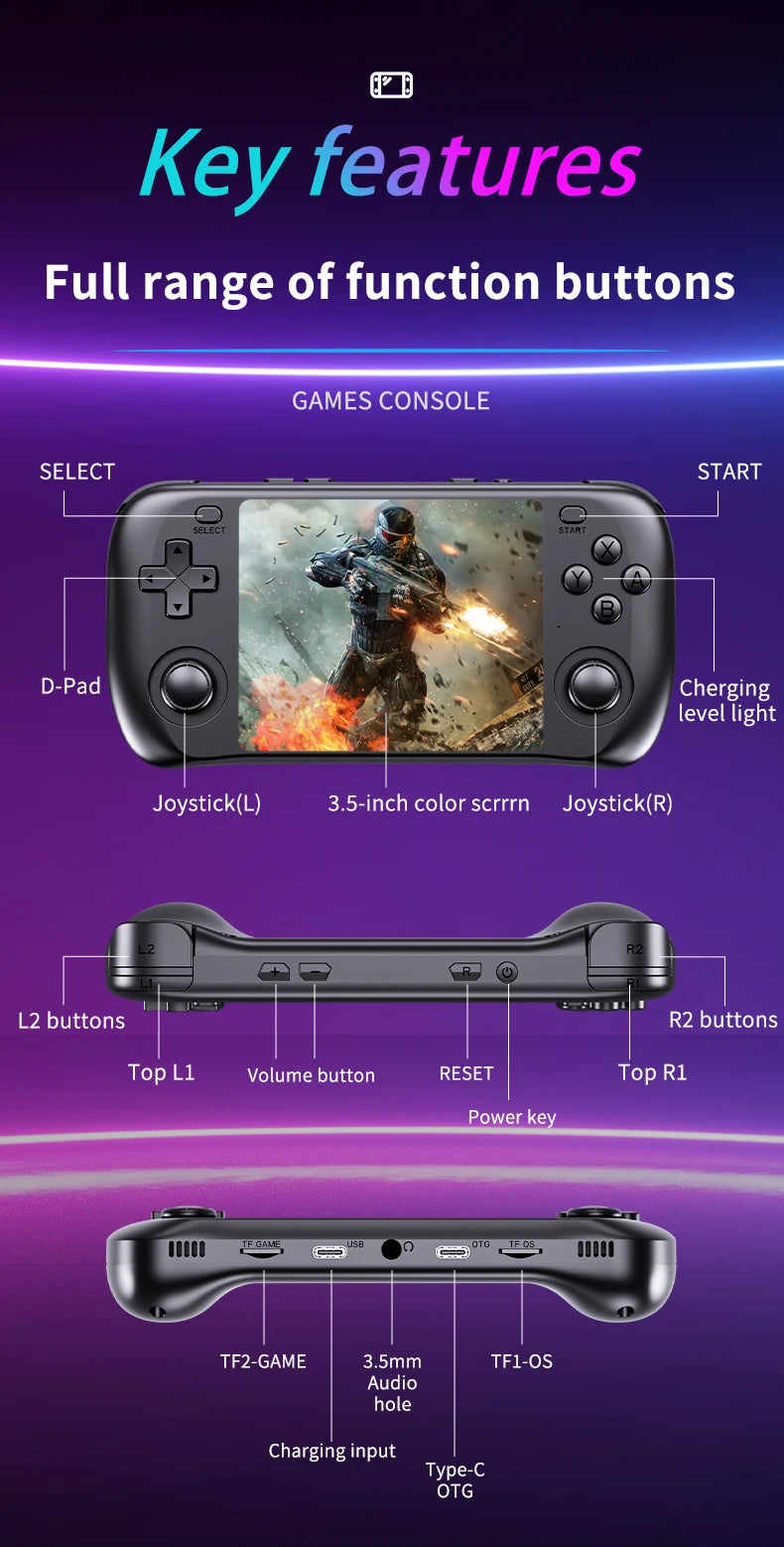 SMARTDUDE H36S Retro Handheld Game Console with 3.5-inch IPS Screen Batocera System 64GB/128GB Portable Gaming Device