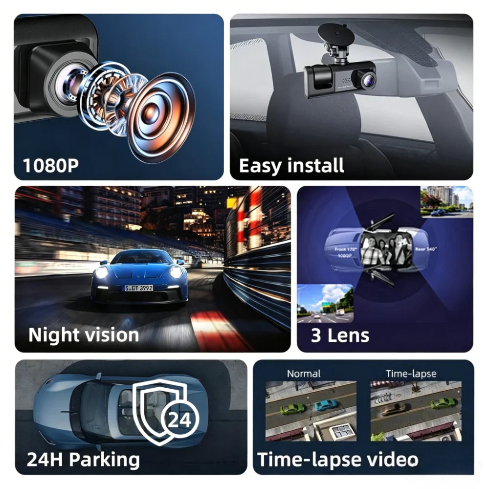Dash Cam Front and Rear Inside 1080P Dash Camera 2 Channel WiFi Car Camera Night Vision Driving Video Recorder G-Sensor