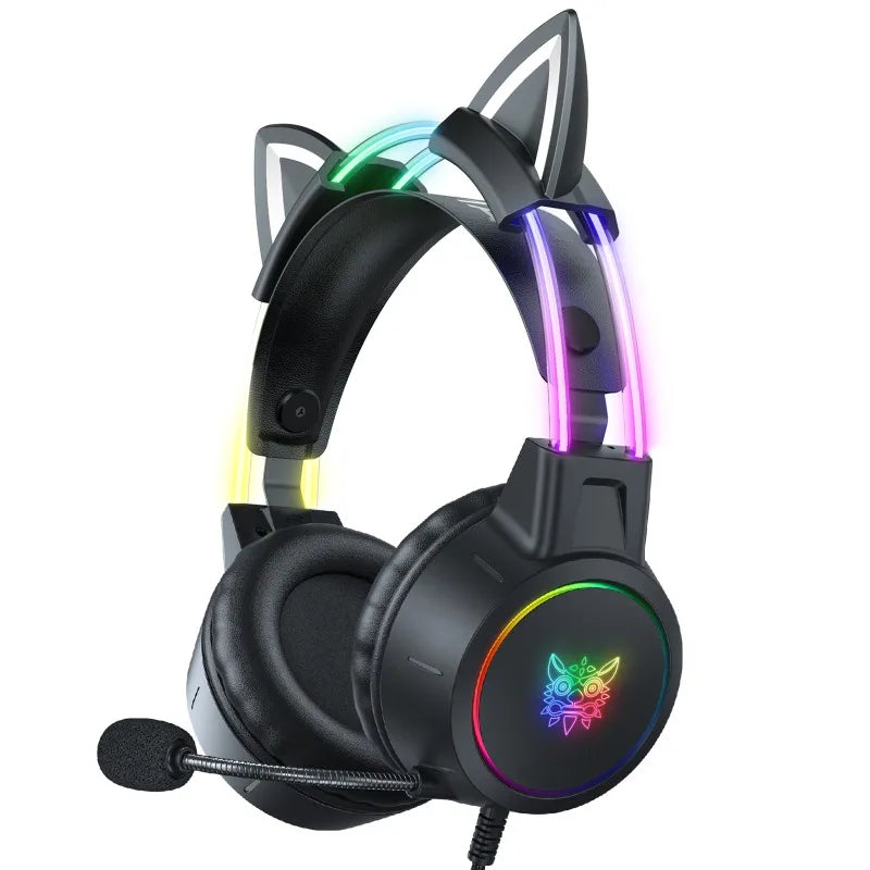 ONIKUMA X15 Pro Pink Cat Ear Gaming Headset Wired RGB Headphones 50MM Driver 3.5MM Stereo Sound Flexible Mic for PC PS4 PS5 Xbox