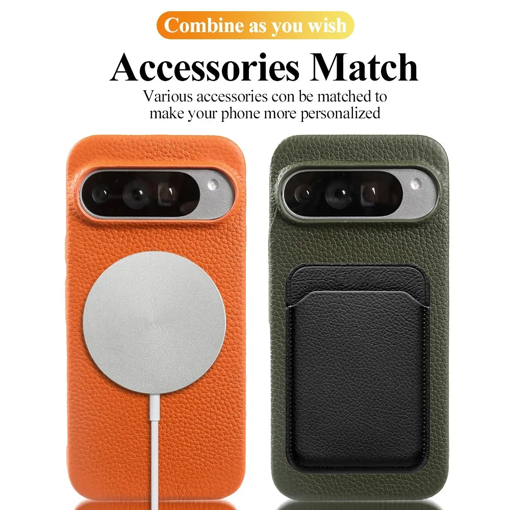 Luxury Magnetic Genuine Leather Case for Google Pixel 10Pro 9 7A 8 6 Full Protection Magnet for Magsafe Cases Shockproof Cover