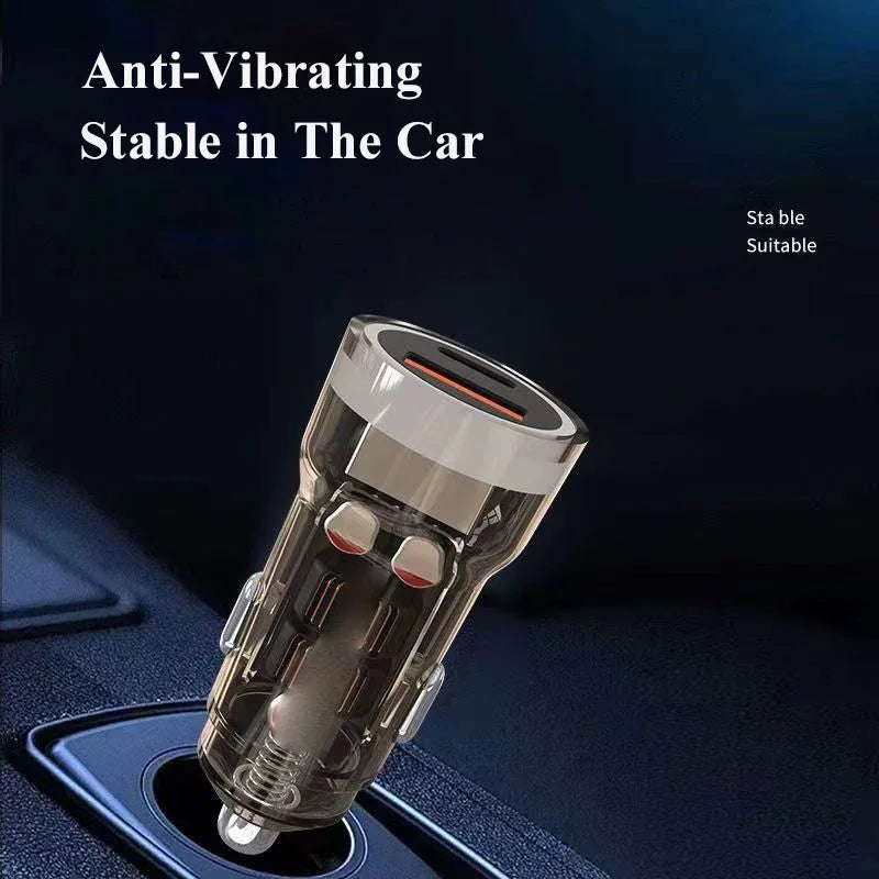 Transparent USB C Car Phone Charger PD 30W Super Fast Charge Adapter for iPhone 15 Pro Max 14 iPad Samsung Oppo Huawei Vivo